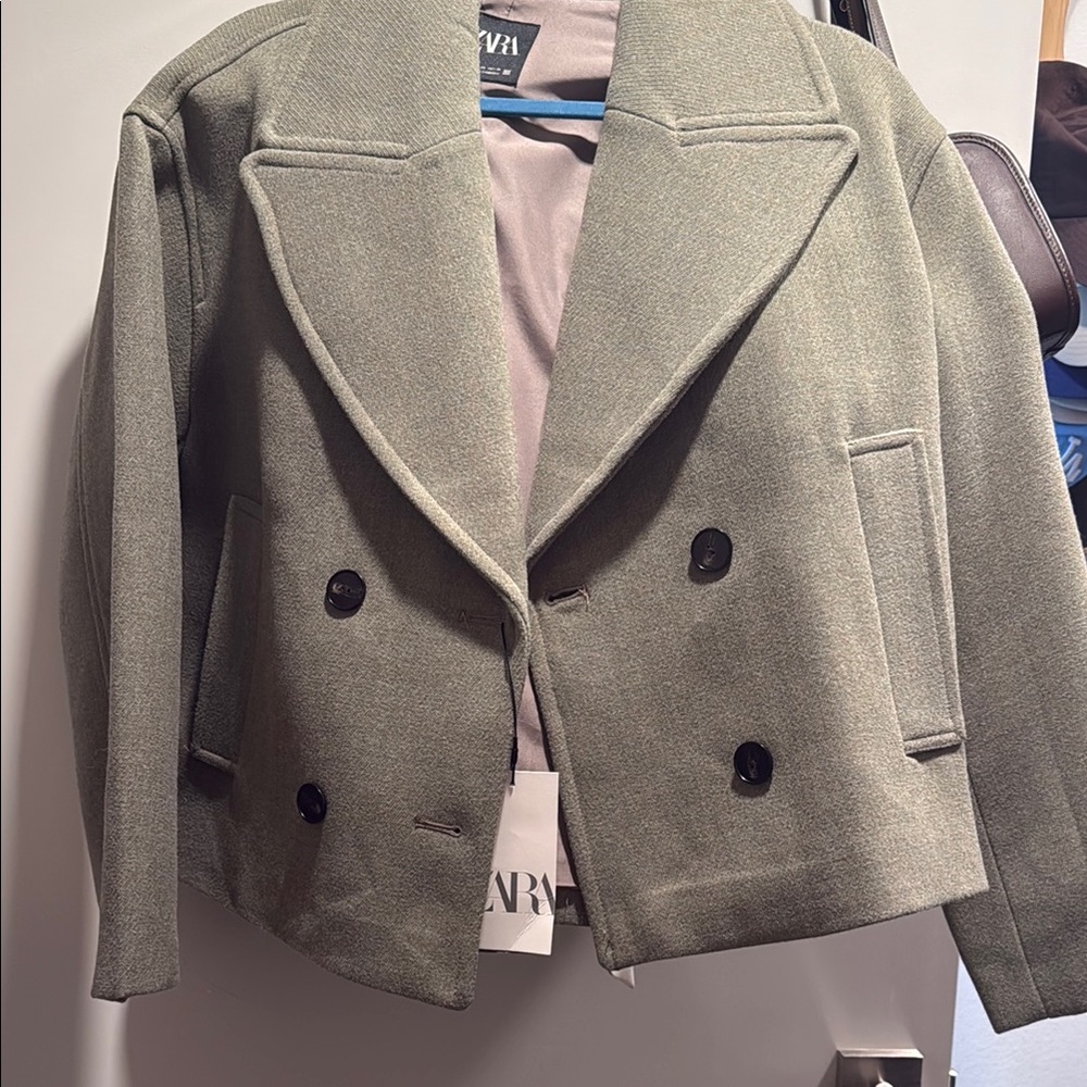 Zara Green Pea Coat with Classic Tailored Design